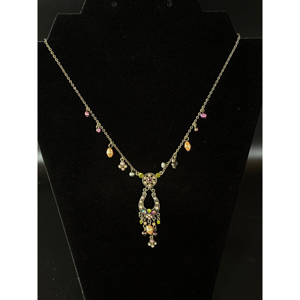 Vintage Textured Statement Necklace Gold Tone Adjustable 15-18"